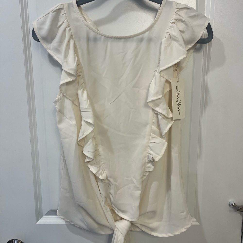 Allie Rose Cream Tie-Front Ruffle Blouse - size Small - New With Tags